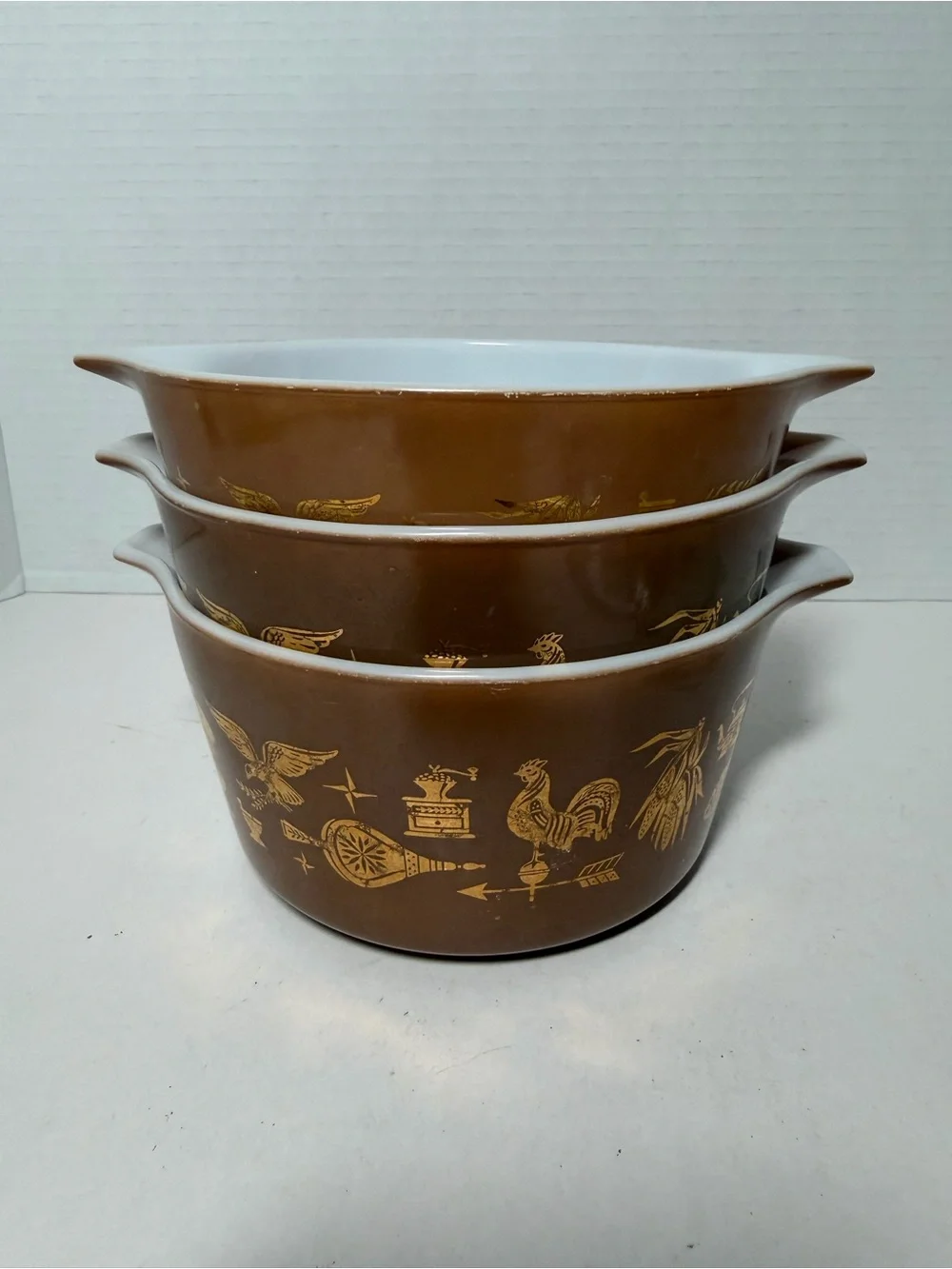 Vintage Pyrex Americana -  Brown Gold 1960s casserole dishes